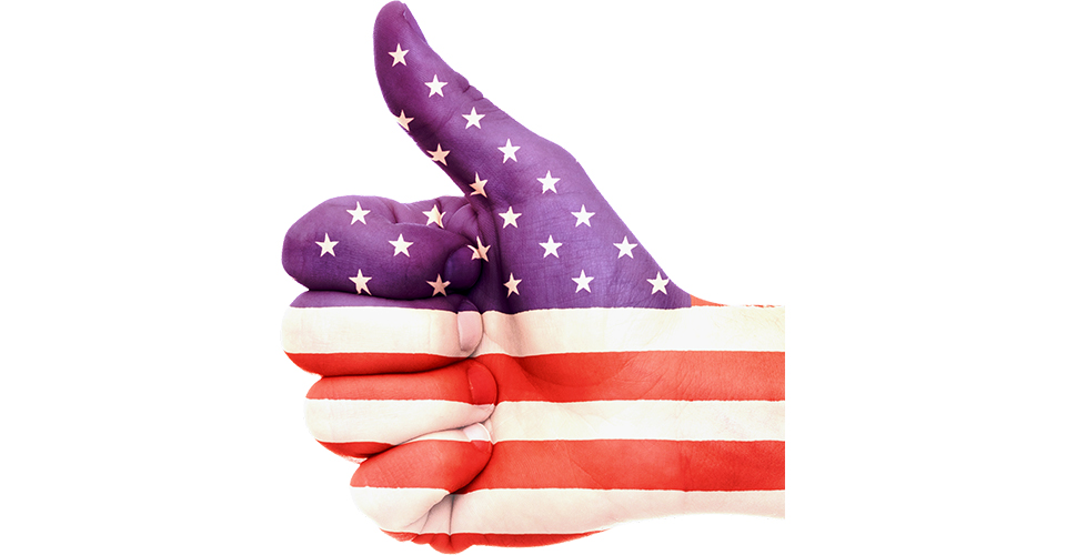 Kciuki flagi amerykańskiej w górę gest